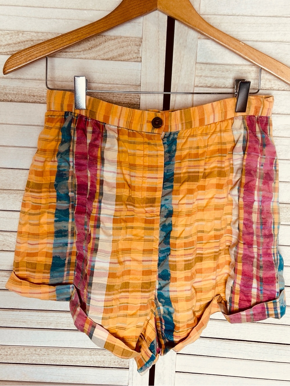 Free People Cotton Plaid High-waisted Shorts. Size Small